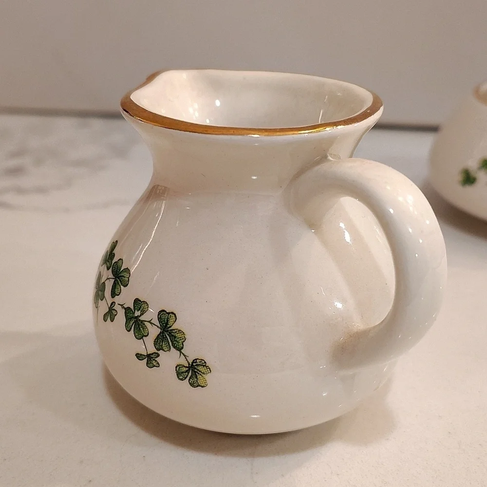 Carrigcraft County Cork Ireland  creamer sugar clover print white green gold rim